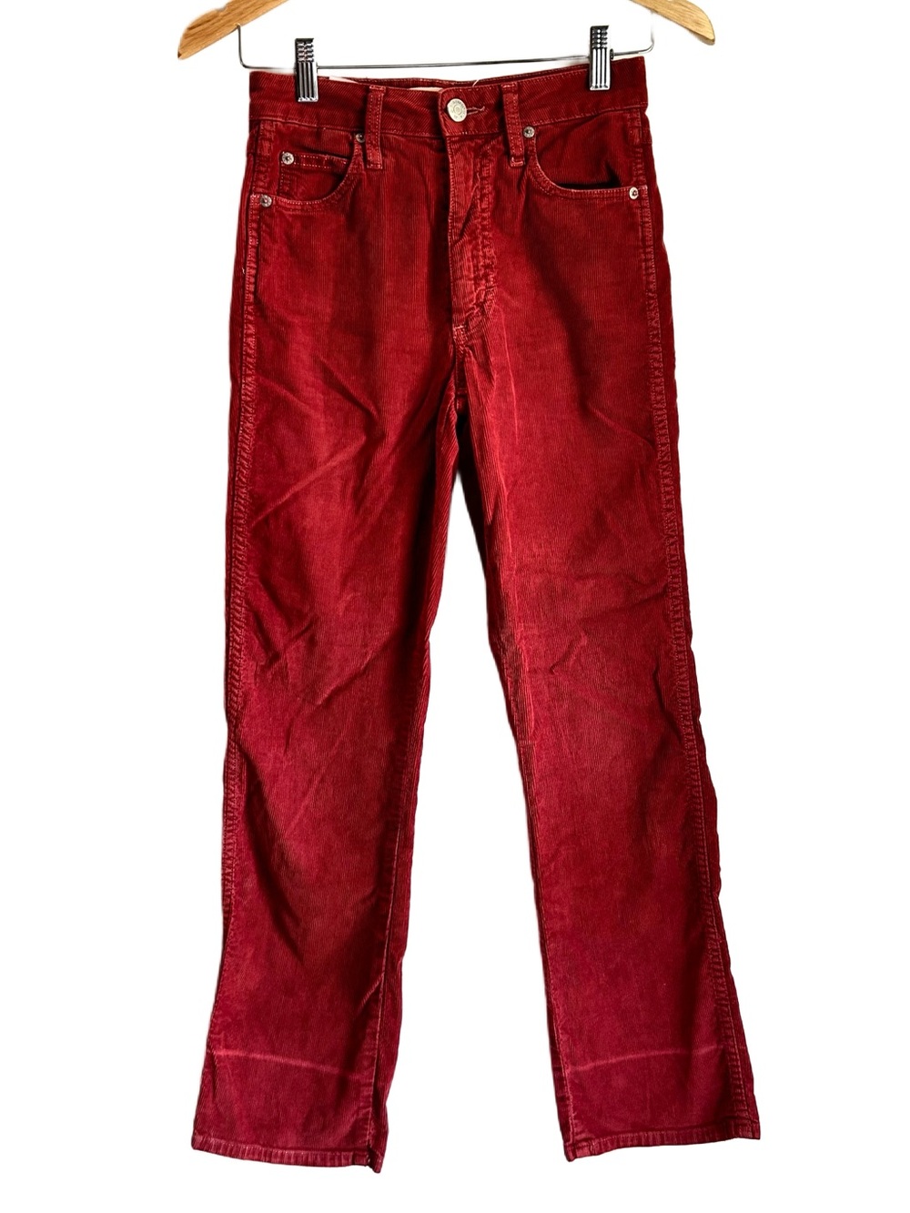 AMO Red Corduroy Straight-Leg Crop Pants
